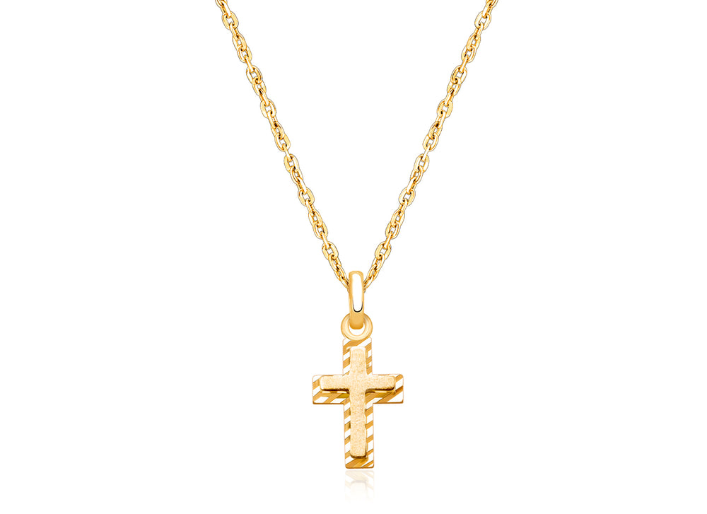 Beautifully Beveled Cross, Children’s Necklace for Boys – 14K Gold