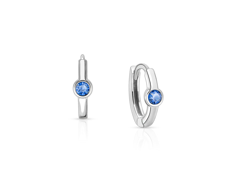September Birthstone 9mm Huggie Hoops, Swarovski® Crystal Baby/Children’s Earrings – Sterling Silver