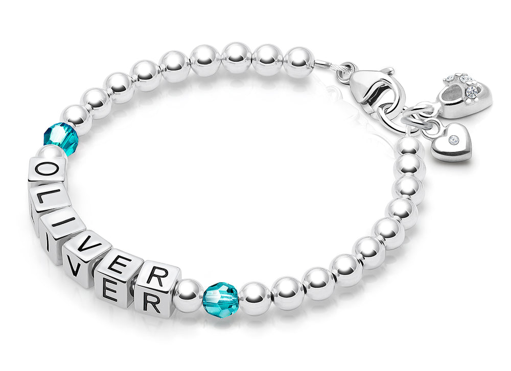 Tiny Blessings Birthstone, Baby/Children’s Name Bracelet for Boys – Sterling Silver