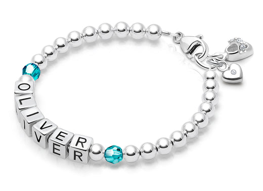 Tiny Blessings Birthstone, Baby/Children’s Name Bracelet for Boys – Sterling Silver