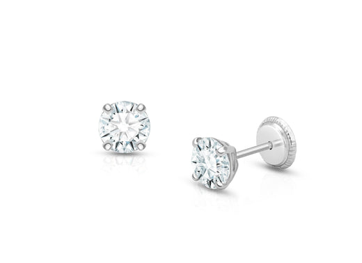 5mm CZ Round Studs, Christening/Baptism Baby/Children’s Earrings, Screw Back – 14K White Gold