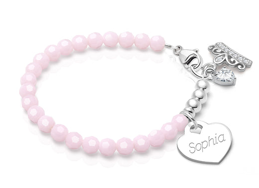 tB® Signature Crystal™ Sweet Pink, Teen’s Beaded Bracelet for Girls (INCLUDES Engraved Charm) – Sterling Silver