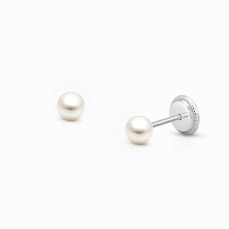 Teeny Tiny Heart Studs, 3mm Clear CZ Baby/Children’s Earrings, Screw Back – 14K White Gold