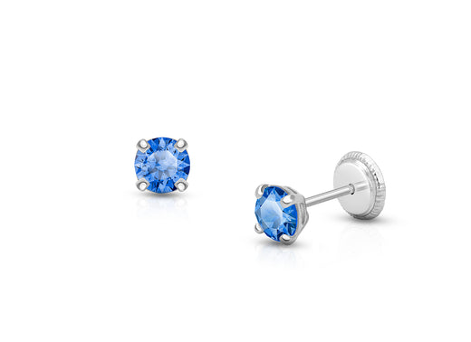 September Birthstone Studs, 4mm Swarovski® Crystal Teen’s Earrings, Screw Back – 14K White Gold