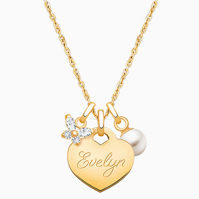 14K Rose Gold Baby Heart “Design Your Own” Children’s Necklace for Girls (Optional Charms & FREE Engraving) – 14K Rose Gold