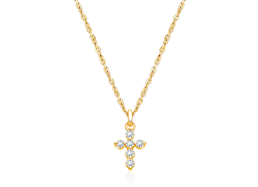 Glory & Grace Cross with Genuine Diamonds, Children’s Necklace for Boys – 14K Gold