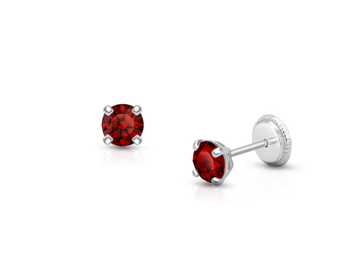 January Birthstone Studs, 4mm Swarovski® Crystal Teen’s Earrings, Screw Back – 14K White Gold