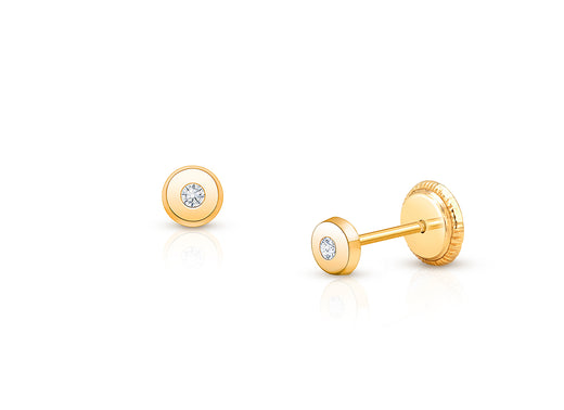 Little Darling, Teeny Tiny Dot Studs with Genuine Diamonds, Baby/Children’s Earrings, Screw Back – 14K Gold