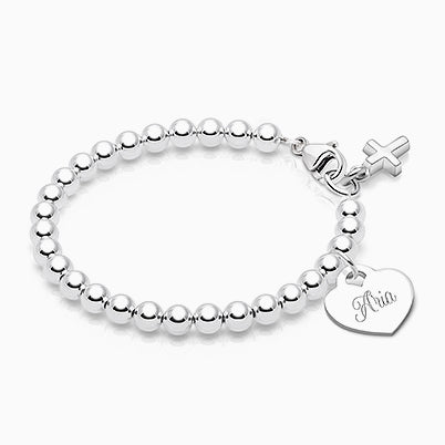 4mm Cultured Pearls, Christening/Baptism Baby/Children’s Beaded Bracelet for Girls (INCLUDES Engraved Charm) – Sterling Silver