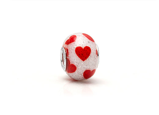 You’ll Be In My Heart, Sterling Silver with Red Hearts on White Murano Glass (Hand Made in Italy) – Children’s Adoré™ Charm