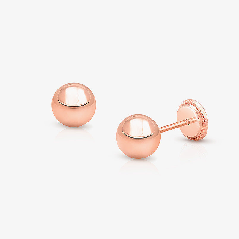 5mm CZ Round Studs, Baby/Children’s Earrings, Screw Back – 14K Rose Gold