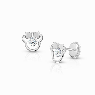 Cupcake Cutie, Clear CZ Baby/Children’s Earrings, Screw Back – 14K White Gold