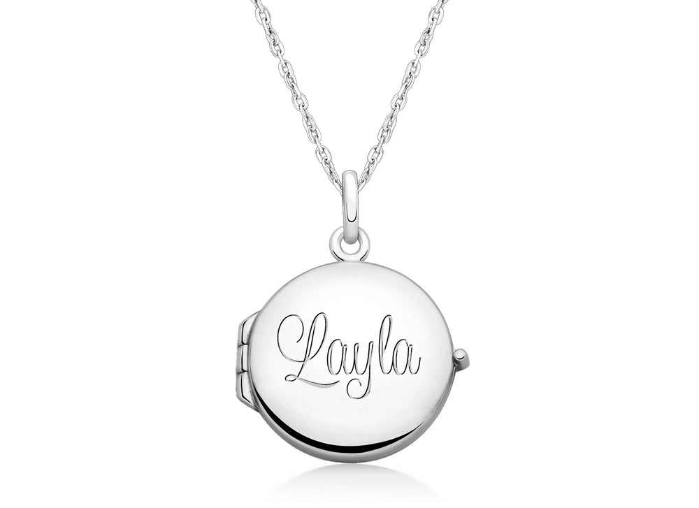 Round Locket, Engraved Children’s Necklace for Girls (FREE Personalization) – Sterling Silver