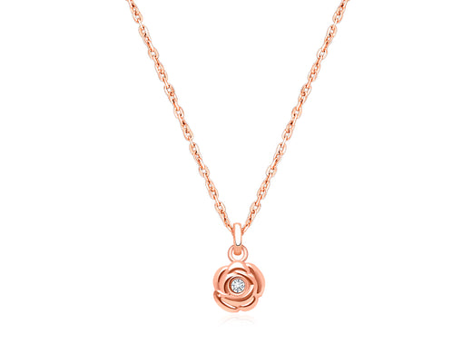 Blushing Rose, Clear CZ Children’s Necklace for Girls – 14K Rose Gold