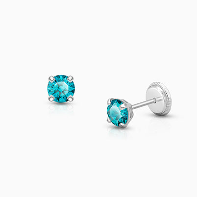 Princess Cut Studs, 4mm Clear CZ Studs, Teen’s Earrings, Screw Back – 14K White Gold