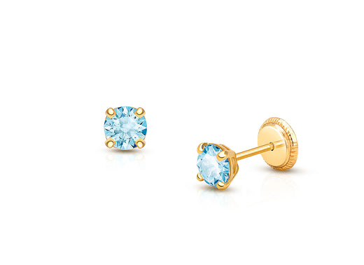 March Birthstone Studs, 4mm Swarovski® Crystal Baby/Children’s Earrings, Screw Back – 14K Gold