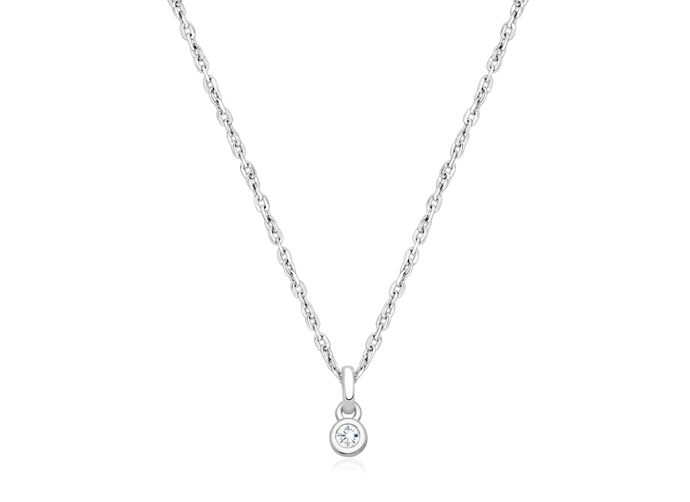 My 1st Diamond, Teeny Tiny Children’s Necklace with Genuine Diamond for Girls – 14K White Gold