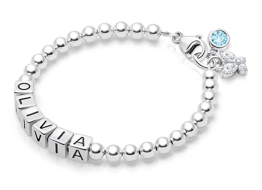 4mm Tiny Blessings Beads, Baby/Children’s Name Bracelet for Girls – Sterling Silver