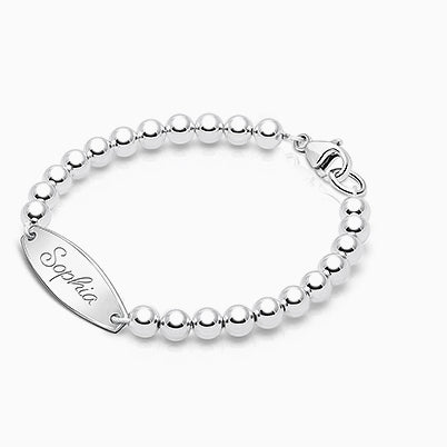 Modern Bar, Baby/Children’s Engraved ID Bracelet for Girls – Sterling Silver