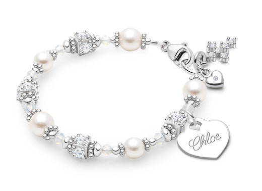 Crowned in Heaven, First Holy Communion Beaded Bracelet for Girls (INCLUDES Engraved Charm) – Sterling Silver