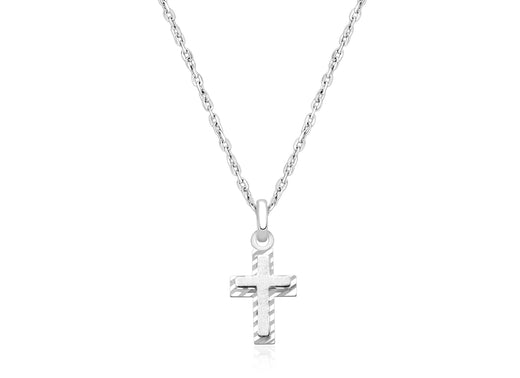 Beautifully Beveled Cross, Teen’s Necklace for Girls – 14K White Gold