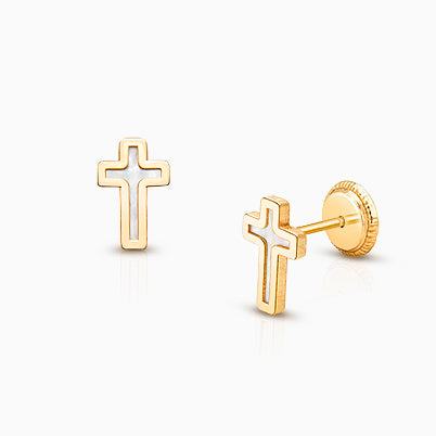 Rounded Cross, Communion Children’s Necklace for Girls – 14K Gold