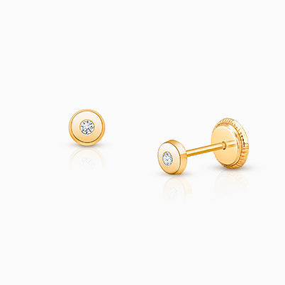 ‘Q’ Initial Studs Personalized Baby/Children’s Earrings, Screw Back – 14K Gold