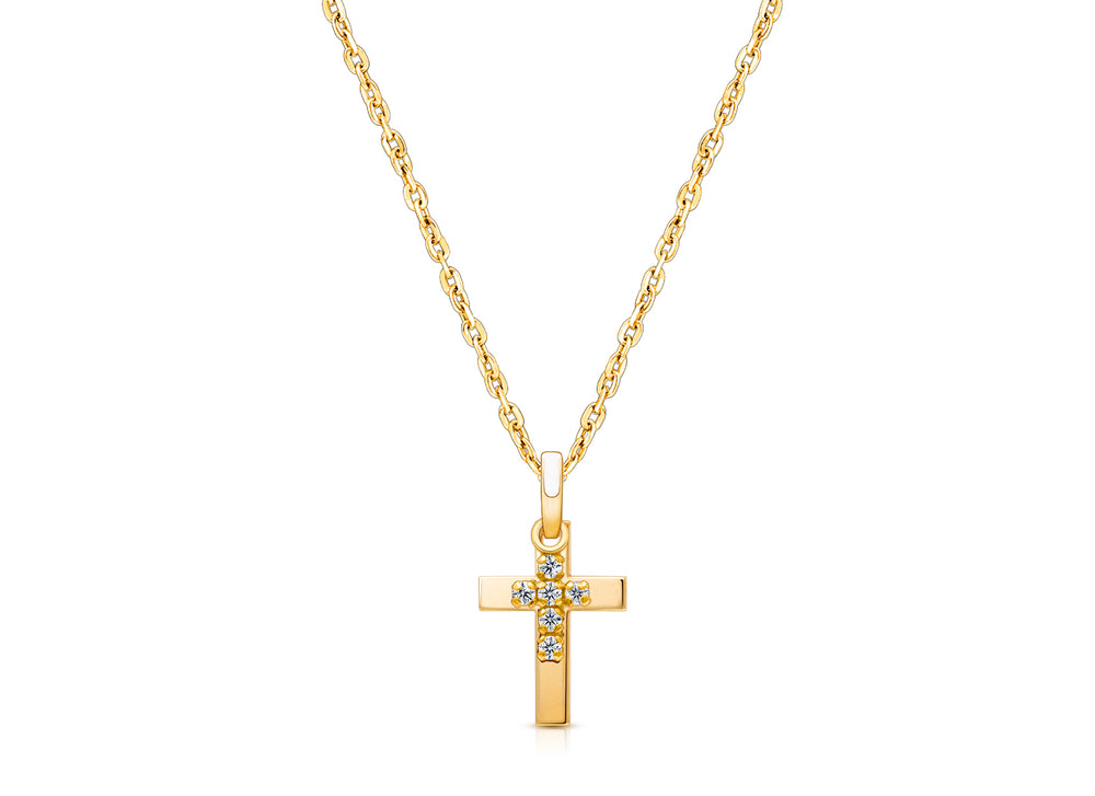 Pure Faith, Cross Duo Children’s Necklace for Girls – 14K Gold