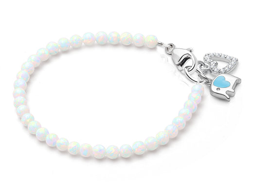 3mm Opals, Lab Created White Opal Baby/Children’s Beaded Bracelet for Girls – Sterling Silver
