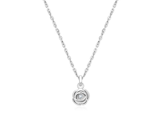 Blushing Rose, Clear CZ Teen’s Necklace for Girls – 14K White Gold