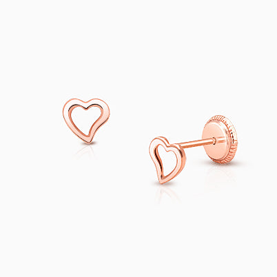 Wistful Heart Baby/Children’s Earrings, Screw Back – 14K Rose Gold