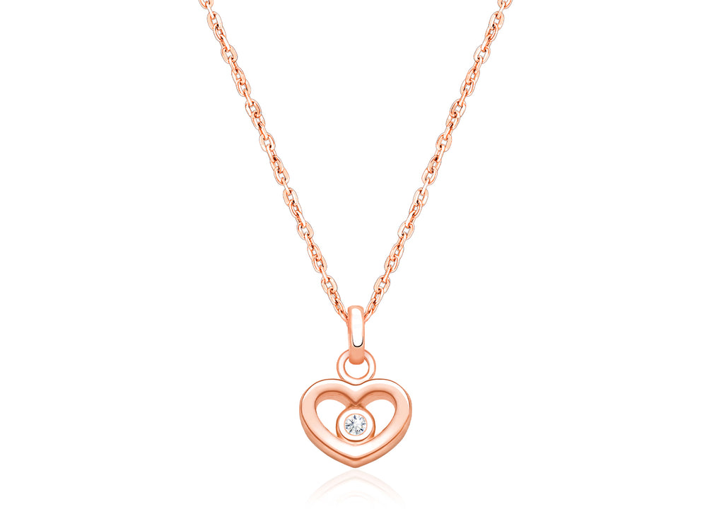 Sacred Heart with Genuine Diamond, Children’s Necklace for Girls – 14K Rose Gold