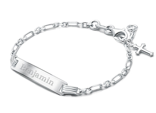 Modern Bar, Christening/Baptism Baby/Children’s Engraved ID Bracelet for Boys – Sterling Silver