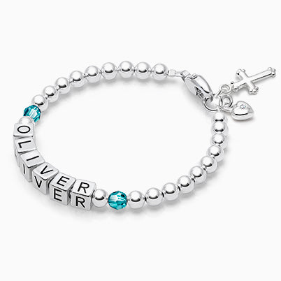 4mm Tiny Blessings Beads, Christening/Baptism Baby/Children’s Beaded Bracelet for Boys – Sterling Silver