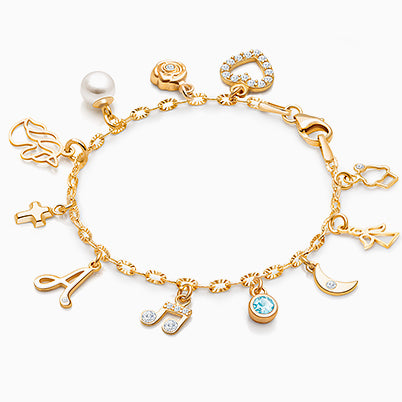 3mm Tiny Blessings Beads, Christening/Baptism Baby/Children’s Beaded Bracelet for Girls (INCLUDES Engravable Charm) – 14K Gold