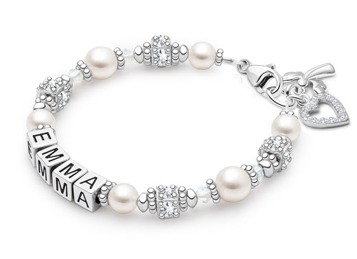 Crowned in Heaven, First Holy Communion Name Bracelet for Girls – Sterling Silver