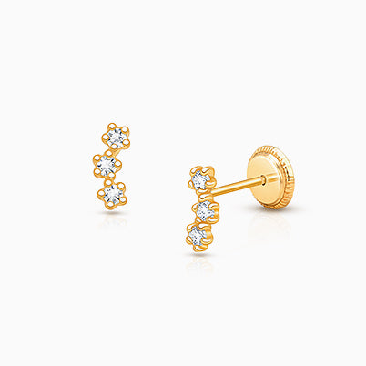 Little Wildflower, Clear CZ Baby/Children’s Earrings, Screw Back – 14K Gold