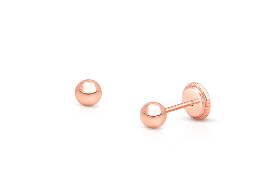 3mm Classic Round Studs, Christening/Baptism Baby/Children’s Earrings, Screw Back – 14K Rose Gold