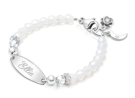 tB® Signature Crystal™ White Opal Baby/Children’s Engraved Bracelet for Girls – Sterling Silver