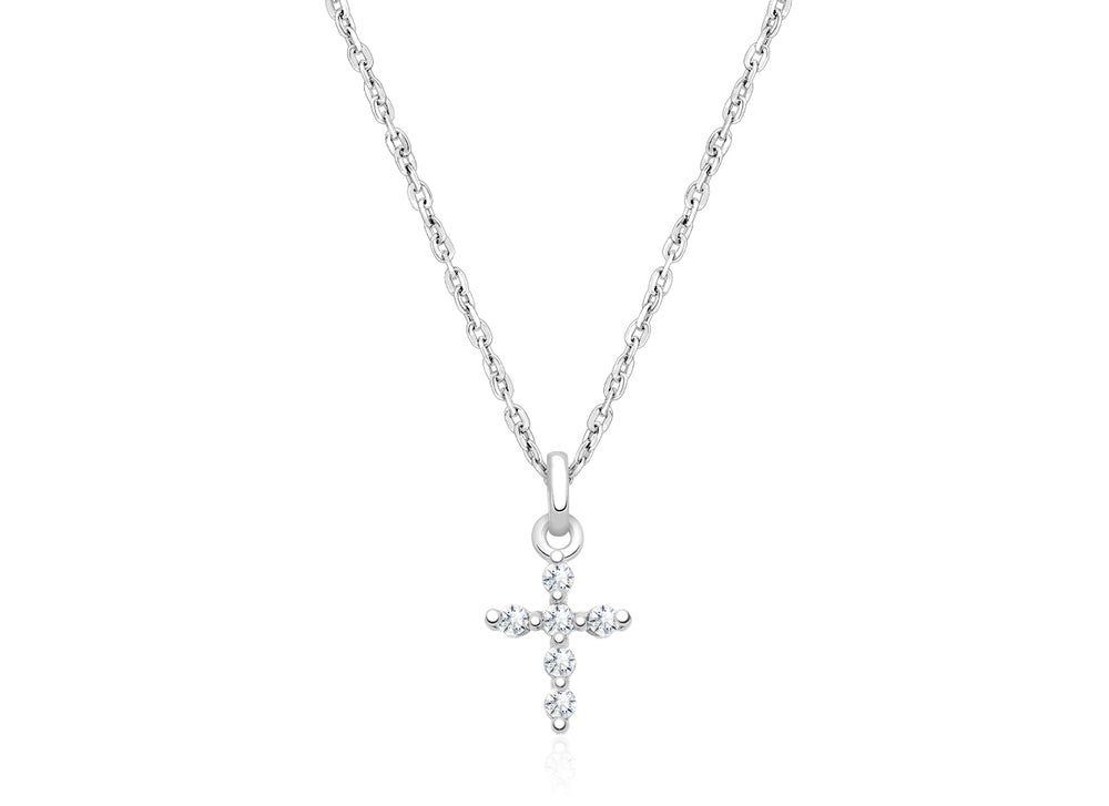 Shining Cross, Pavé CZ Teen’s Necklace for Girls – 14K White Gold