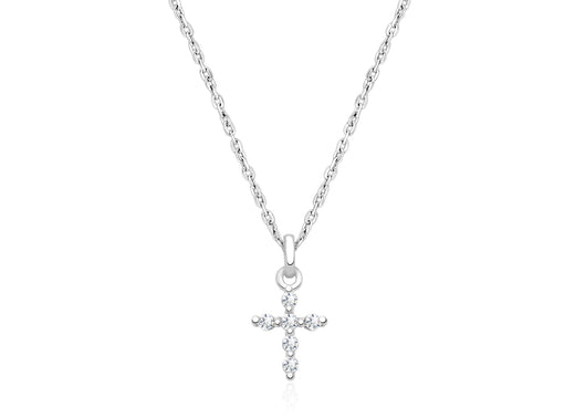 Shining Cross, Pavé CZ Teen’s Necklace for Girls – 14K White Gold