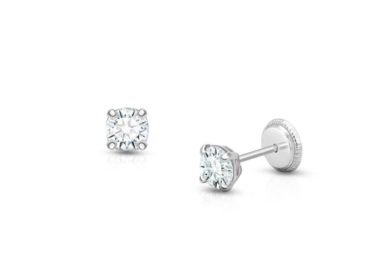 April Birthstone Studs, 4mm Swarovski® Crystal Baby/Children’s Earrings, Screw Back – 14K White Gold