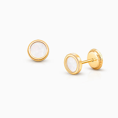 Gia™ Genuine Bloom, Pink Mother of Pearl Teen’s Earrings, Screw Back – 14K Gold
