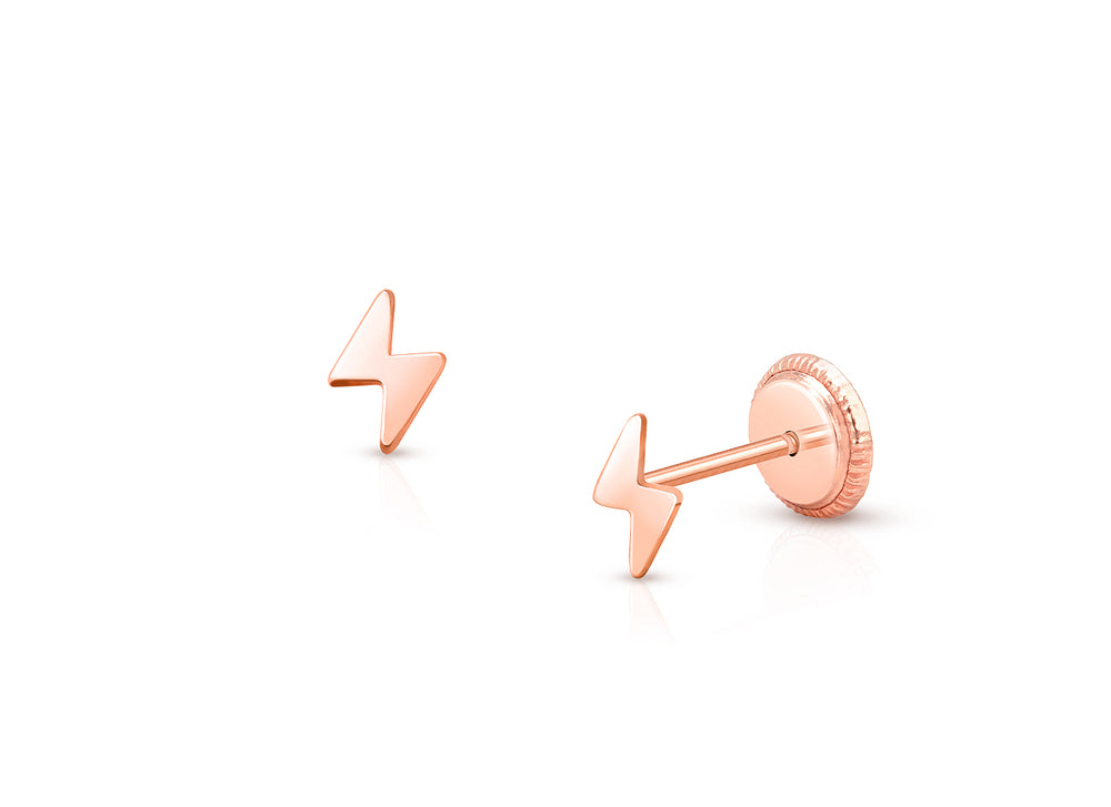 Lightning Bolt, Teen’s Earrings, Screw Back – 14K Rose Gold