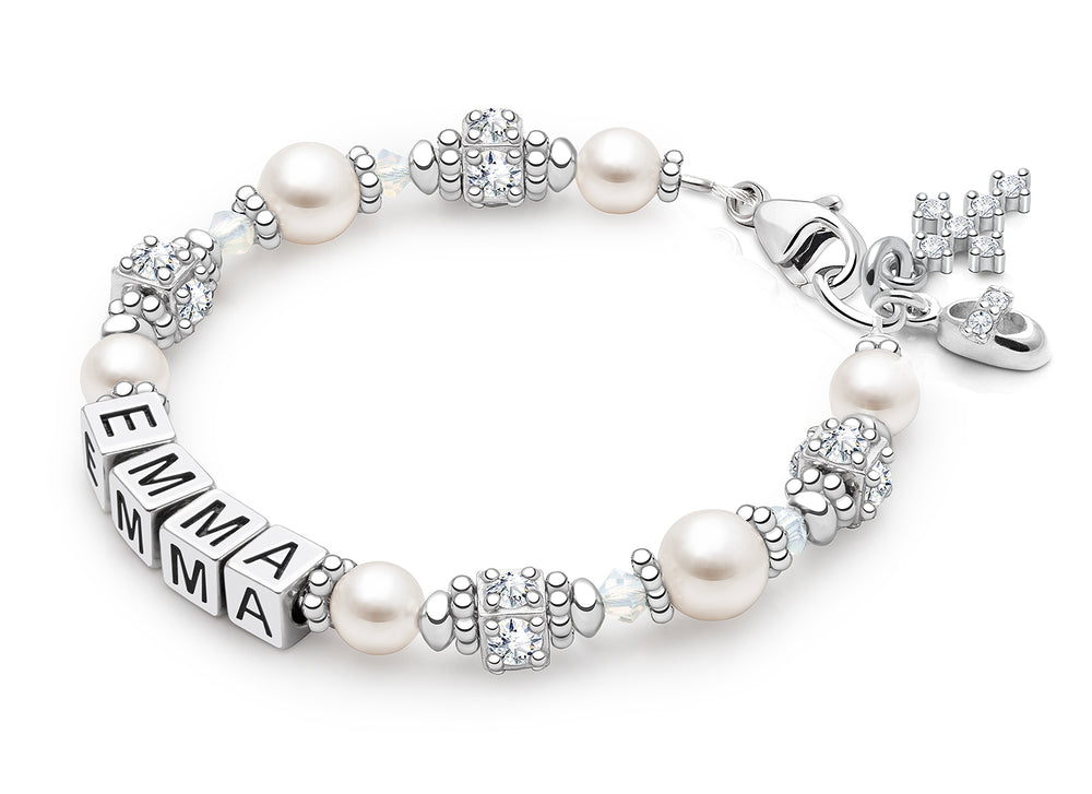 Crowned in Heaven, Christening/Baptism Baby/Children’s Name Bracelet for Girls – Sterling Silver