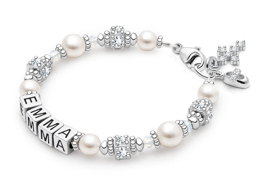Crowned in Heaven, Christening/Baptism Baby/Children’s Name Bracelet for Girls – Sterling Silver