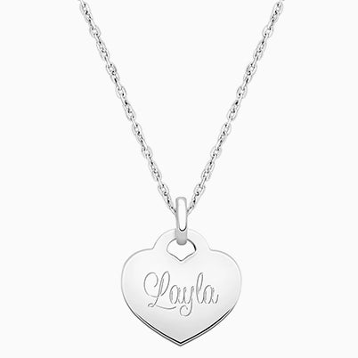 14K White Gold Baby Heart “Design Your Own” Children’s Necklace for Girls (Optional Charms & FREE Engraving) – 14K White Gold