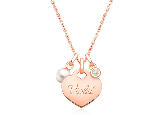 14K Rose Gold Baby Heart “Design Your Own” Children’s Necklace for Girls (Optional Charms & FREE Engraving) – 14K Rose Gold