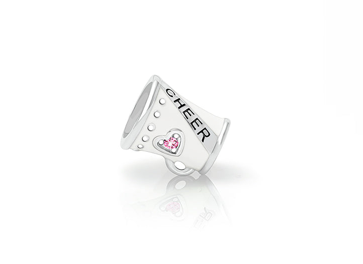 Love2Cheer, Sterling Silver Cheerleader Megaphone with Enamel and Pink CZ – Children’s Adoré™ Charm