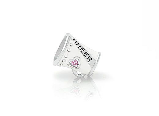 Love2Cheer, Sterling Silver Cheerleader Megaphone with Enamel and Pink CZ – Children’s Adoré™ Charm